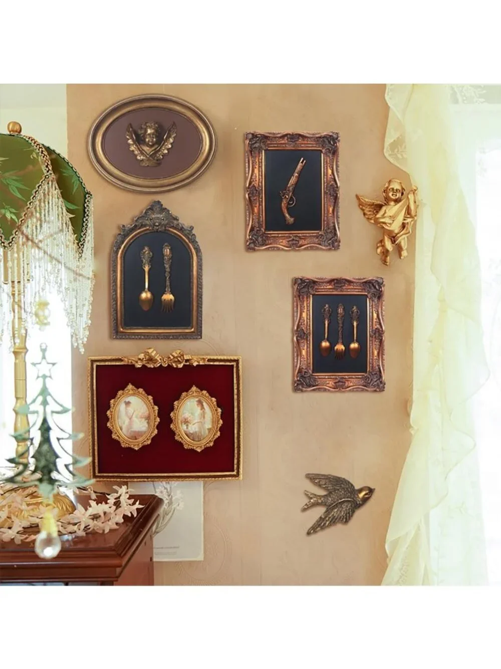 Vintage Wall Sculpture - Antique Pediment Art, Hand-Painted Fork & Spoon Décor